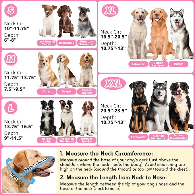 Dog Cone to Stop Licking, Clear Recovery Collar with Detachable Zipper, Sturdy Elizabethan Collar for Large Medium Small Dogs, Soft Adjustable Cone After Surgery Patented, Hot Pink XL