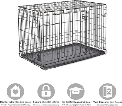 Midwest Homes for Pets 36-Inch New World Crate for Medium-Large Breeds, 41-70 lbs, Double Door Folding Dog Crate, Leak-Proof Tray & Secure Latches, Portable, Durable & Easy to Assemble