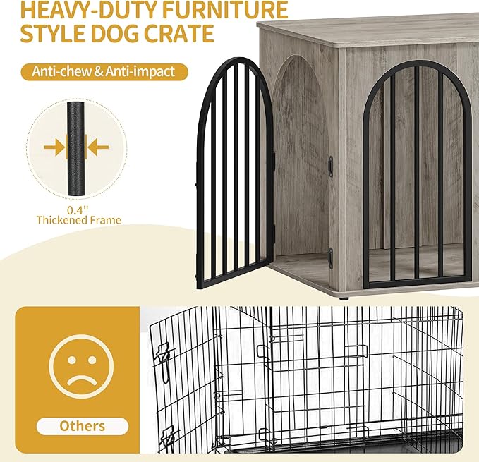 Hzuaneri 31.5'' Wooden Dog Crate Furniture, Indoor Dog Kennel Dogs Cage for Small/Medium Dogs, Heavy Duty Dog Crates Decorative Pet House End Side Table TV Stand, Greige Black DFC85105B