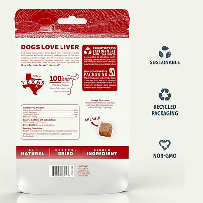FOUR LEAF ROVER Beef Liver Dog Treats - Grass Finished New Zealand Beef Liver - Raw Freeze Dried Single Ingredient, No Additives - Made in USA - 4 Oz Bag