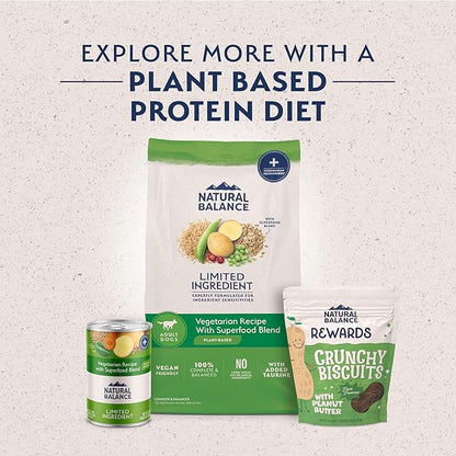 Natural Balance Limited Ingredient Adult Dry Dog Food with Vegan Plant Based Protein and Healthy Grains, Vegetarian Recipe, 4 Pound (Pack of 1)