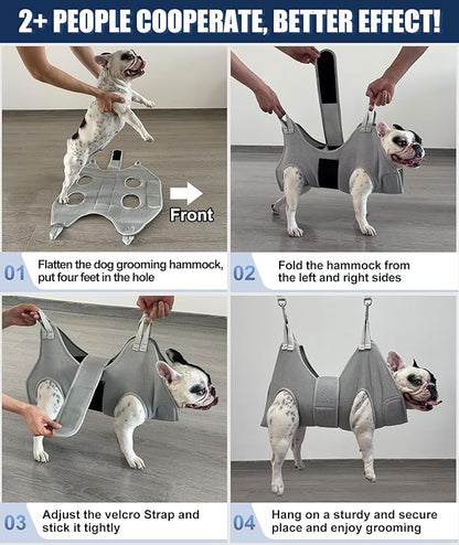 Kkiimatt Dog Grooming Hammock Harness, M Size Grooming Sling Restraint for Nail Trim, Silver Gray Holder Hanger for Grooming with Thick Neck Support