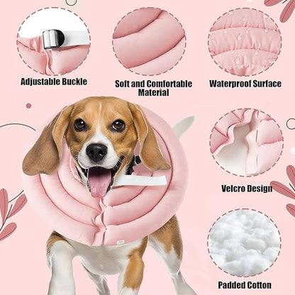 Soft Dog Cone Collar - Adjustable Comfy Recovery Cone for Medium Dogs After Surgery to Stop Licking, Waterproof Elizabethan Protective Neck Donut Collar Alternative for Pet Cat Puppy (Pink, M)