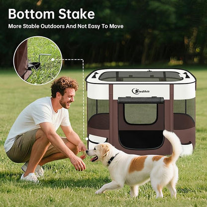 Dog Playpen,Cat Pet Puppy Pen,Portable Playpens for Dogs Indoor Outdoor Travel Camping Use,Foldable Dog Kennel Tent Crate for Rabbit Small Animals with Carrying Case (Brown, Medium)