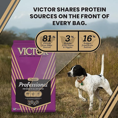 VICTOR Super Premium Dog Food – Professional Dry Dog Food – Super Premium Kibble with 26% Protein – Gluten-Free with Beef, Chicken & Pork Meals – for High Energy and Active Dogs & Puppies, 50lbs