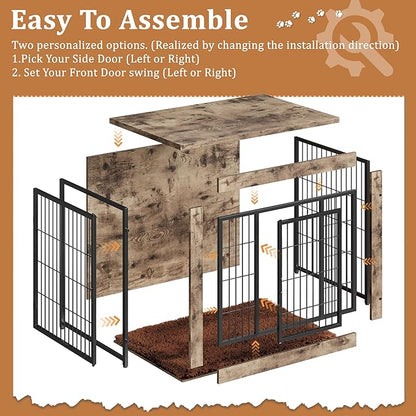 Greesum Modern Dog Crate Furniture That Doubles as a Side Table - Sturdy Wooden Kennel with Double Door Design, Equipped with Soft Cushion & Chew-Resistant Resign, Suitable for Dogs