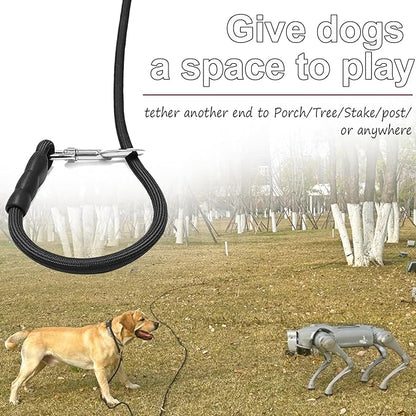 30FT Dog Tie Out Leash, Long Tether 8-10-13-15-20-25-35-40-50-65 FT Nylon Rope Check Cord for Medium Large Dogs Indoor/Outdoor Playing Camping Backyard (Black, 3/8")