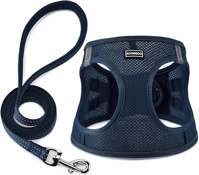 Dog Harness with Leash Set, No Pull Adjustable Reflective Step-in Puppy Pet Vest Harnesses for Small Medium Large Dogs and Cats,Navy Blue S