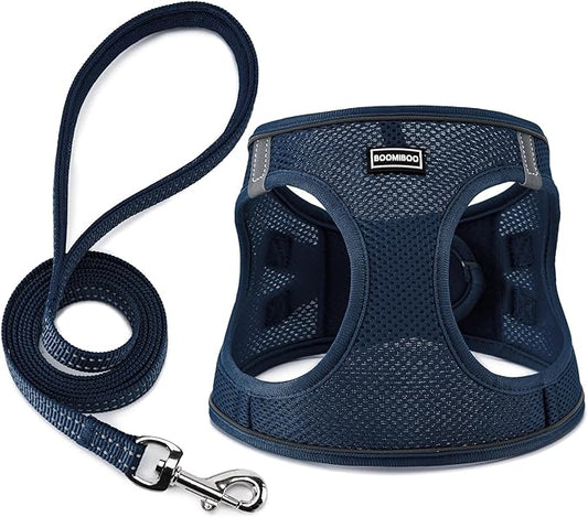 Dog Harness with Leash Set, No Pull Adjustable Reflective Step-in Puppy Pet Vest Harnesses for Small Medium Large Dogs and Cats,Navy Blue M