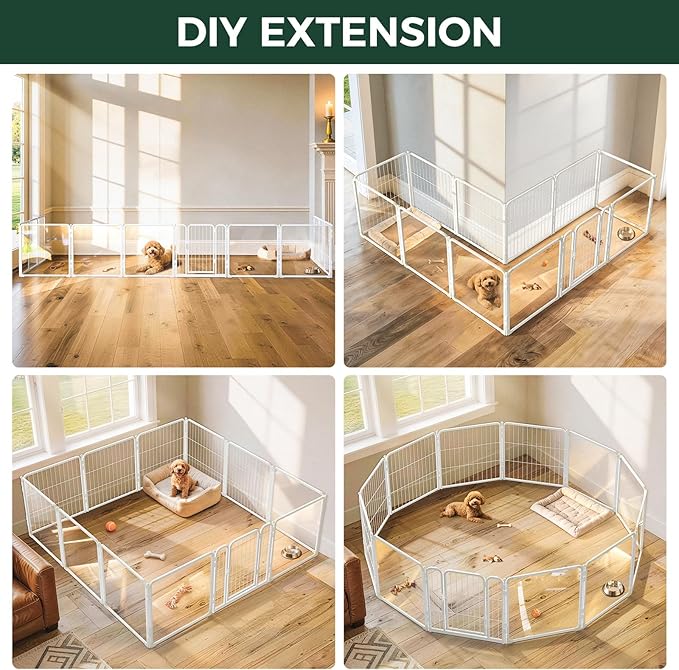 FXW AuraSpace Pro Acrylic & Wire Mesh Indoor Dog Playpen, 24" Height 12 Panels Metal Dog Pen for Puppies & Small Dogs, White│Patented