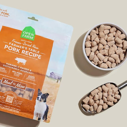 Open Farm, Freeze Dried Raw Dog Food, Morsels with 95% Meat, Organs & Bone, Organic Produce & Superfoods, Complete Meal or Freeze Dried Dog Food Topper, Pork Recipe, 22oz Bag