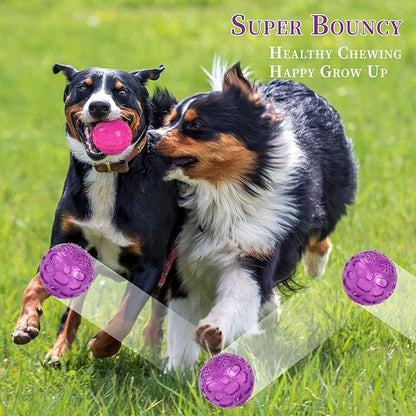 3'' Squeaky Dog Toy Balls for Lagre Medium Breed, Indestructible Dog Balls for Playing, Fetching & Retrieving, Durable Aggressive Chewers, 2 PCS Red+Purple