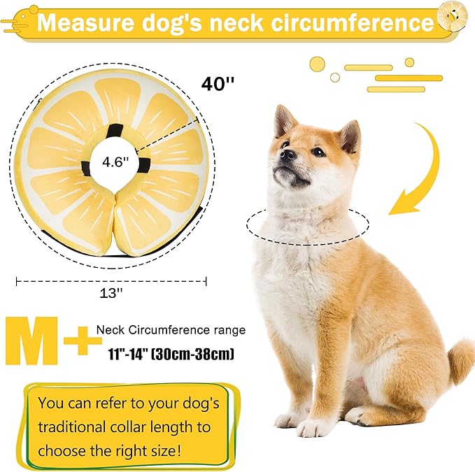 Inflatable Dog Cone Collar for Large Medium Small Dogs, Soft Adjustable Recovery Cone for Dogs Cats,Dog Neck Donut Alternative After Surgery(Lemon,Medium+