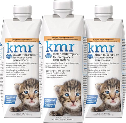 PetAg KMR Kitten Milk Replacer Liquid - 16 oz, Pack of 3 - Ready-to-Feed Formula with Vitamins for Newborn Kittens to 1 Year - Easy to Digest