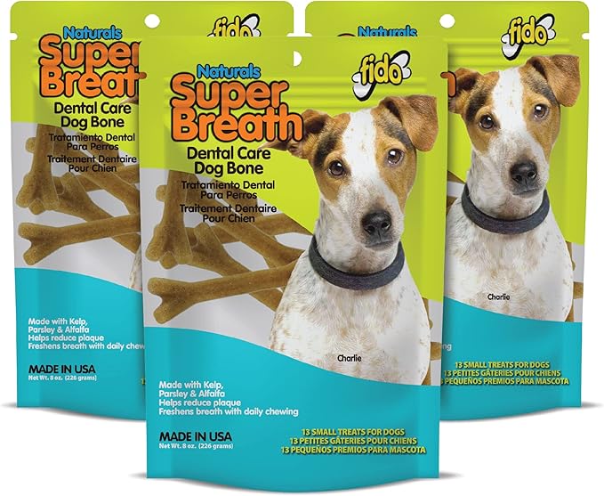 Fido - Super Breath Dental Care Bones for Dogs - 13 Treats Per Pack (3 Pack) - for Small Dogs (Made in USA) - Dog Dental Chews Help Reduce Plaque, Tartar Buildup, and Freshens Breath