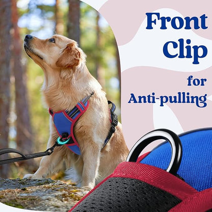 rabbitgoo Dog Harness for Large, No Pull Pet Harness with 3 Buckles, Adjustable Soft Padded Vest with Control Handle, Walking Reflective Pet Vest for Large Dogs, Royal Blue & Red, L