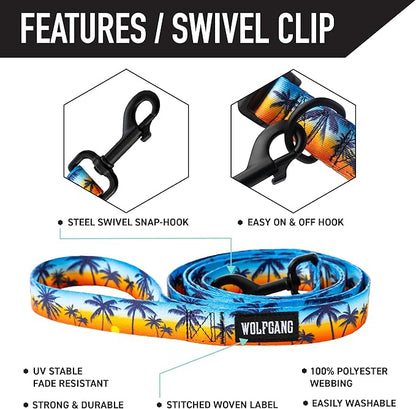 Wolfgang Heavy Duty Dog Leash, Pull-Tested for Walking & Training, SunsetPalms Print, Small