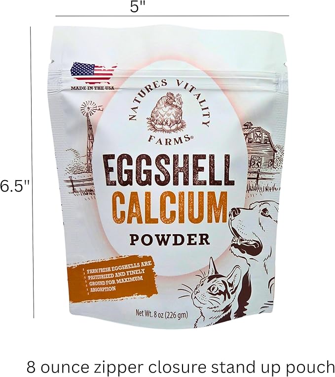 8 oz Pure U.S.A. Eggshell Powder for Dogs/Cats, Finely Ground, Calcium Supplement