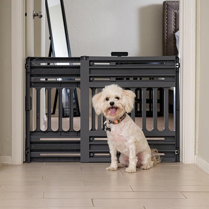 IRIS USA 25"-39" Dog Gate, Adjustable Indoor Pet Barrier, Pet Gate for Puppy, Small Dog, Cat, Easy Twist-to-Lock for Doorways & Stairs, Portable, Expandable, 25" Tall, Gray