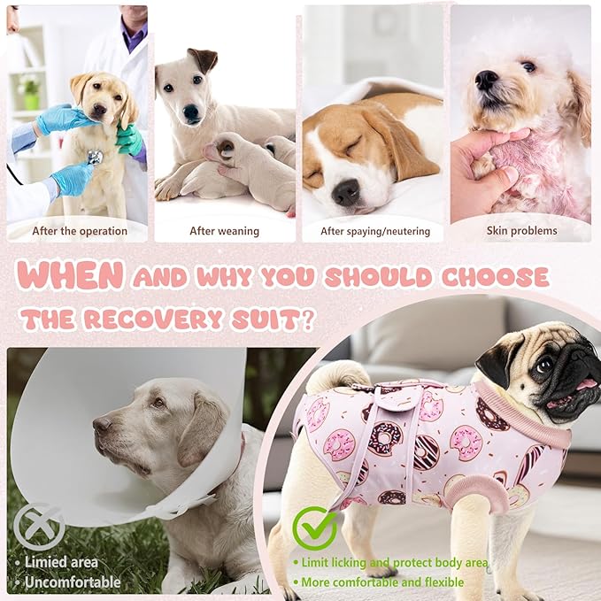 Dog Surgery Suit, Breathable Surgical Recovery Suit for Female Spay Male Neuter, Anti-Licking Surgical Recovery Suit for Abdominal Wounds Skin Disease, Pink, Small