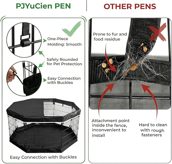 PJYuCien Dog Playpen with Top Cover and Bottom Pad - Metal Foldable Exercise Pen, 8 Panels 36" H x 24" W Indoor Outdoor Pet Fence Puppy Crate Kennel, Black