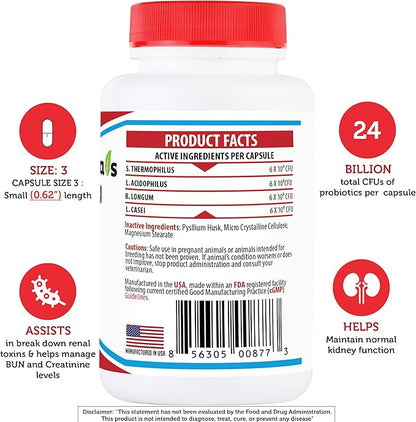 Azovast Plus Kidney Probiotic Supplement for Dogs Cats -24 Billion CFU- NO Refrigeration Required, Help Support Kidney Function, CKD, Manage Renal Toxins, Renal Kidney Support for Pet(U.S.A)(120 Caps)