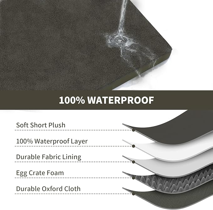 Large Comfy Washable Dog Bed, Orthopedic Egg Crate Foam Dog Crate Mat for Large Dogs with Removable Cover, 41x27 Inch, Coffee