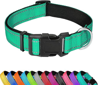 Reflective Dog Collar, Adjustable Soft Neoprene Padded Nylon Pet Collars with Buckle for Puppy and Small Dogs, Cats, Grass Green,XS