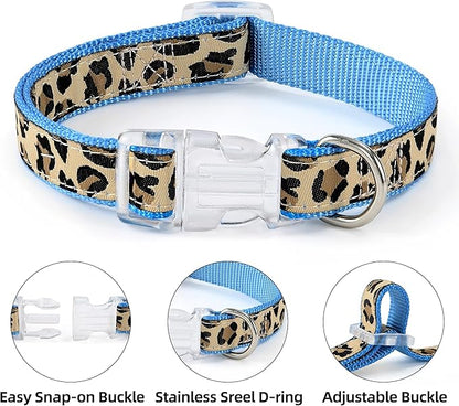 Mile High Life Leopard Dog Harness Collar Leash Set, Adjustable No Pull Dog Halter Harness for Small Breed Dogs, Easy Control for Training Walking (Blue, XS Chest 9"-15", Neck 8"-12")