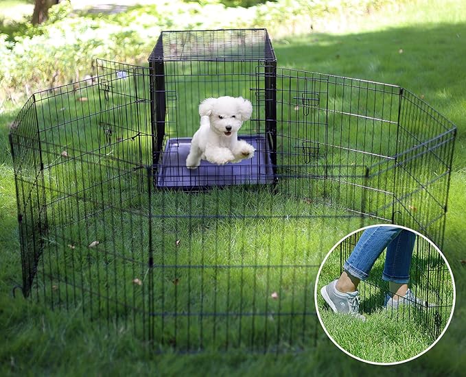 Artmeer Pet Playpen Puppy Playpen Kennels Dog Fence Exercise Pen Gate Fence Foldable Dog Crate 8 Panels 24 Inch Kennels Pen Playpen Options Ideal for Pet Animals Outdoor Indoor(Black 24''x24'')