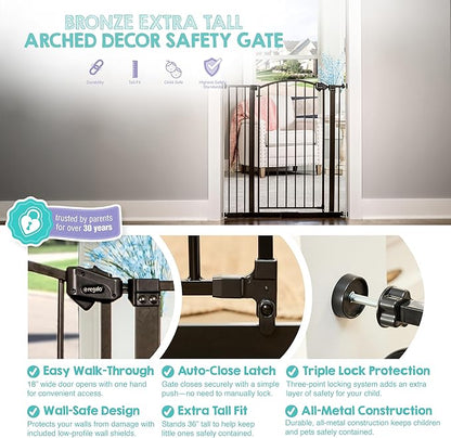 Regalo 36" Extra Tall Home Accent Arch Baby Gate for Doorways & Bottom of Stairs, Pressure Mount for Babies, Toddlers & Pets, Ages 6-24 Months, Tested & Safe, White