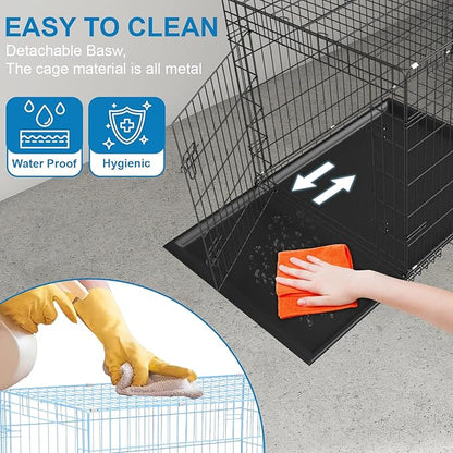 36 inch Dog Crates for Medium Dogs Folding Metal Wire Dog Cage Kennel, Indoor Outdoor Dog Crate Kennels with Handle&Proof Tray Portable Pet Kennel Blue