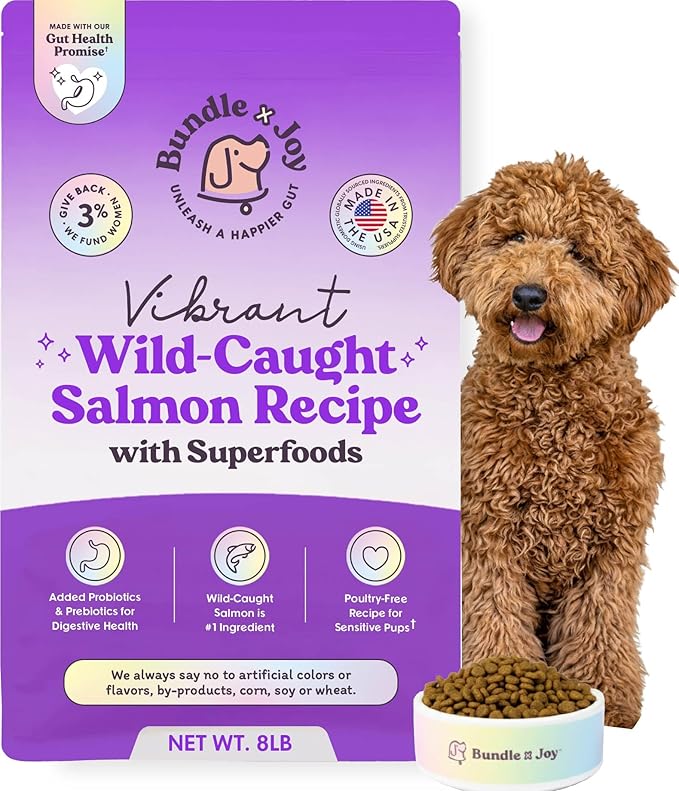 Bundle x Joy Vibrant Salmon Probiotic Dog Food Dry, 8lb Bag, Allergy and Gut-Friendly Adult Kibble for Digestive Health with Wild-Caught Salmon, 20 Plant Based Superfoods, Beef and Poultry Free