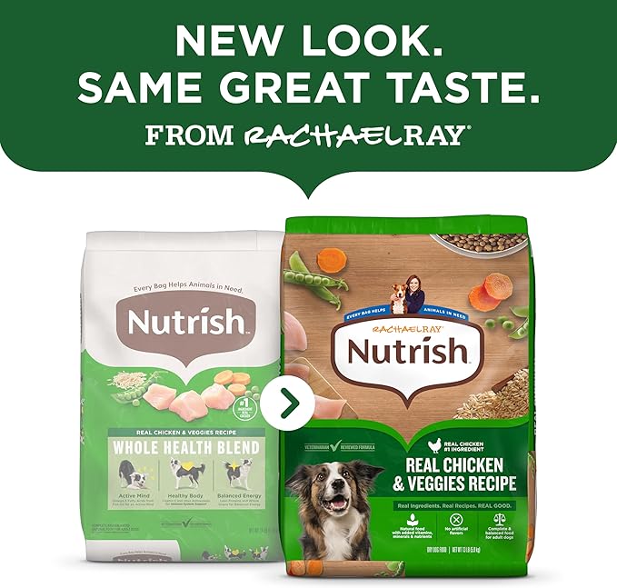 Nutrish Rachael Ray Adult Dry Dog Food Real Chicken & Veggies Recipe, 40 lb. Bag (Packaging May Vary)