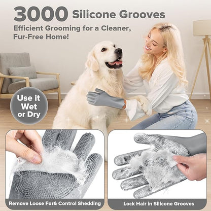 Augwind 6PCS Pet Grooming Kit for Dogs,Cats and Horses | Dog Washing Gloves | Dog Bath Brush | Dog Bath Gloves | Dog Shampoo Brush | Pet Grooming Gloves | Dog Bath Supplies (Grey)