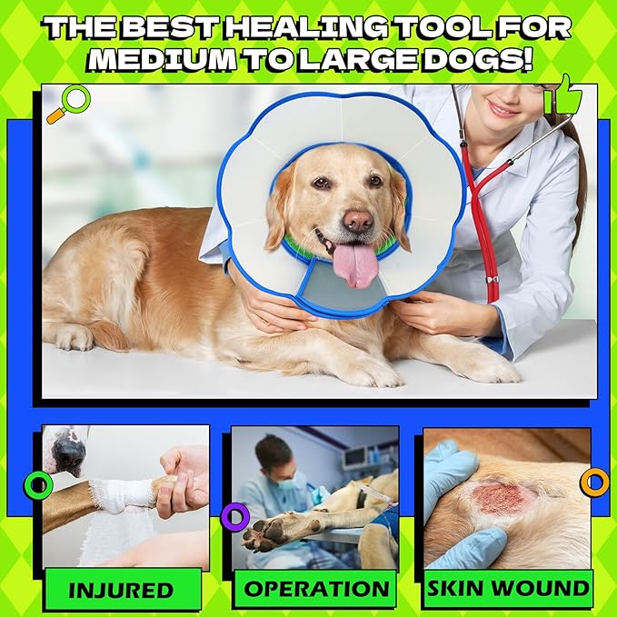 Hard & Heavy Plastic Dog Cone Collar Alternative for Medium Dogs (French Bulldog Dachshund), Adjustable Elizabethan Protective Cone for Healing, Comfortable Recovery Collar Cone of Shame Anti-Lick