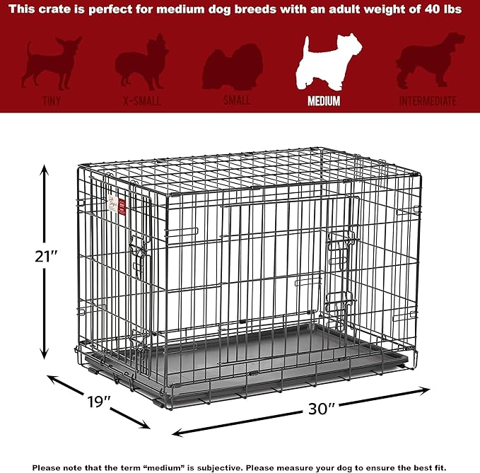 MidWest Homes for Pets 30-Inch LifeStages Crate for Medium Breeds, 21-40 lbs, Double Door Folding Dog Crate with Divider Panel, Leak-Proof Tray & Secure Latch, Heavy-Duty & Easy to Assemble