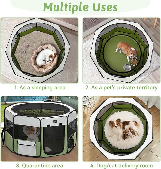 PETSFIT 29" Puppy Playpen with Removable Waterproof Mat & Zippered Roof | RV, Camping, Travel Dog Pen | Indoor/Outdoor Whelping & Cat Observation Space(29.5"x29.5"x16.5"H)