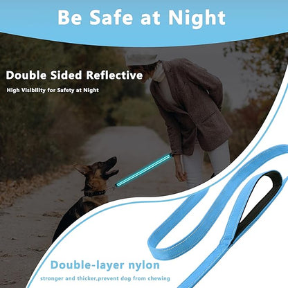 Dog Leash 6.5ft Long, Double Handle Dog Leash for Safety Control Training, Heavy Duty Dog Leads with Traffic Padded Handles, Reflective Leashes for Small Medium Large Dogs(6.5ft, Sky Blue)