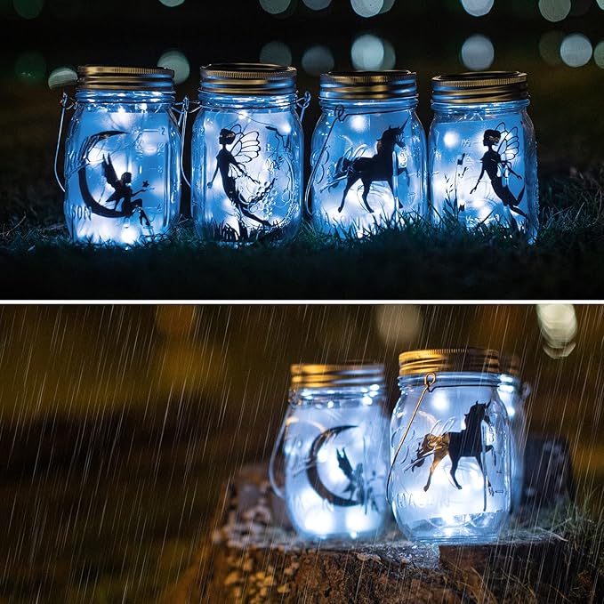 YJFWAL Mason Jar Solar Lights, 12 Pack 30 LED Mason Jar Solar Fairy Lights(No Jars), Firefly Lid Light with Hangers for Garden,Patio,Yard,Party,Birthday,Wedding, Christmas Decoration