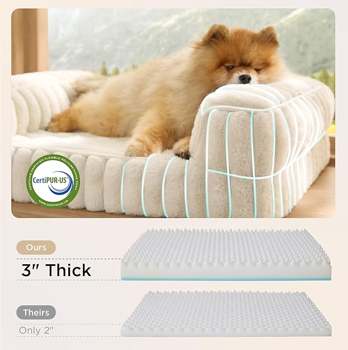Bedsure ComfyFleece™ Orthopedic Dog Bed for Small Dogs, Waterproof Memory Foam Small Pet Beds with Sides, Non-Slip Bottom and Egg-Crate Foam Medium Dog Couch Sofa with Washable Corduroy Cover, Cream