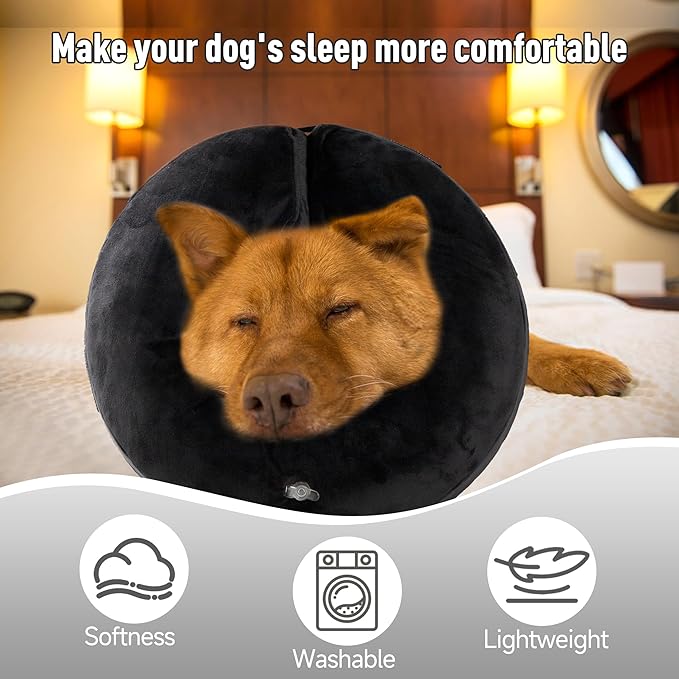 Inflatable Dog Cone, Soft Dog Cone Collar After Surgery for Alternative with Enhanced Anti-Licking Guard Shield Adjustable Detachable, Elizabethan Collar (L, Black)
