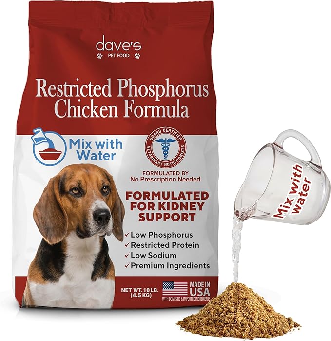 Dave's Pet Food Kidney Dog Food (Chicken Formula Crumble) Non-Prescription, Low Phosphorus, Low Sodium, Renal Kidney Support, Vet Formulated, 10 lb