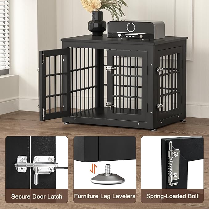 rehomerance 26 Inch Heavy Duty Dog Crate Furniture for Small Dogs, Decorative Pet House End Table, Wooden Cage Kennel Furniture Indoor, Black
