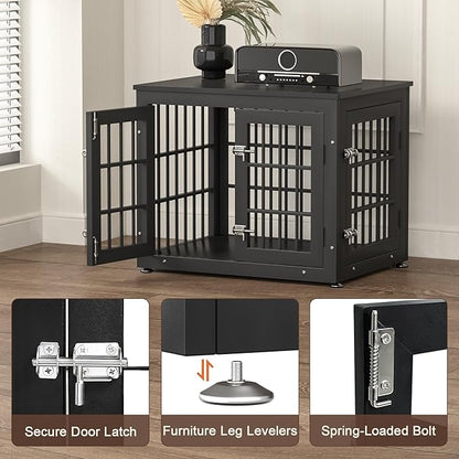 rehomerance 26 Inch Heavy Duty Dog Crate Furniture for Small Dogs, Decorative Pet House End Table, Wooden Cage Kennel Furniture Indoor, Black