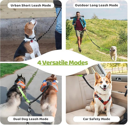 Double Dog Leash - 360°Swivel Tangle Free Splitter Attachment, 1 Rope with Handle, 2 Dogs Multi-Functional Leash, for Outdoor Walk Train Small Medium Large Two Pet, Green