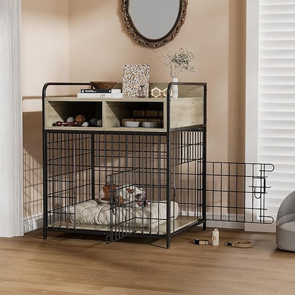 Saudism Small Dog Crate Furniture, Puppy Dog Kennel Indoor, Wood Dog Cage Table with Drawers Storage, Heavy Duty Dog Crate, Jaula para Perros, Sturdy Metal, 27.6" L×20.5" W×31.9" H