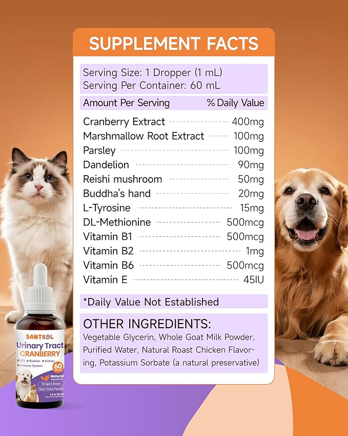 Cat & Dog Urinary Tract Infection Treatment - Cat UTI Treatment - Dog UTI Treatment - for Kidney, Bladder, Urinary Tract - Cranberry Supplement for Dogs Cats with Marshmallow Root, Dandelion, Parsley