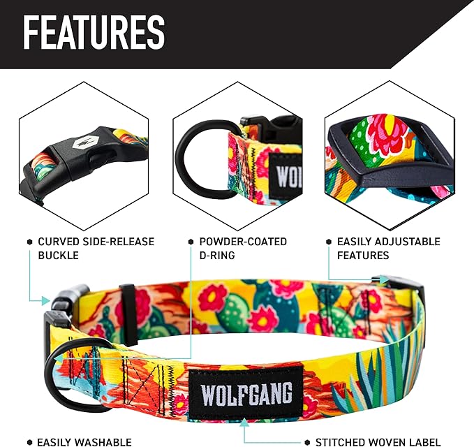 Wolfgang Heavy Duty Martingale Dog Collar with Quick Release Nylon Buckle for Walking & Training, PackLeader Print, Medium