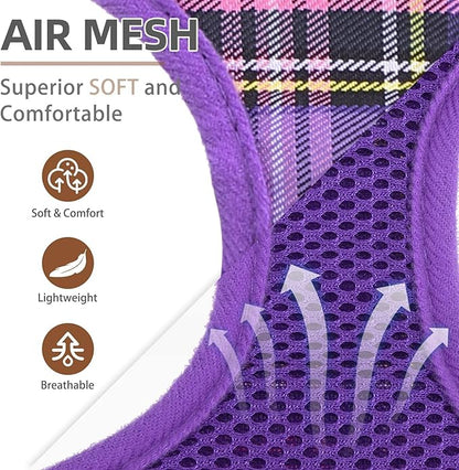 PUPTECK Soft Mesh Dog Harness and Leash Set Pet Puppy Cat Comfort Padded Vest No Pull Harnesses, Purple, S